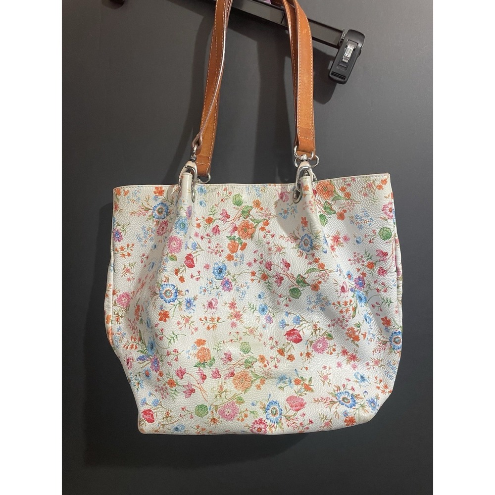 Maurizio Taiuti White Floral Leather Shoulder Bag Purse Made In Italy